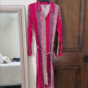 Pink and Red Animal Print Long Sleeve Dress from Anthropologie